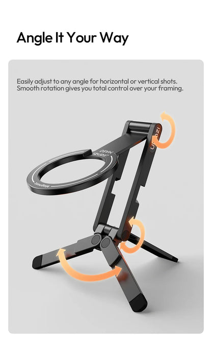 Foldable Magnetic Phone Tripod – Slim Stand for Vlogging & Livestream