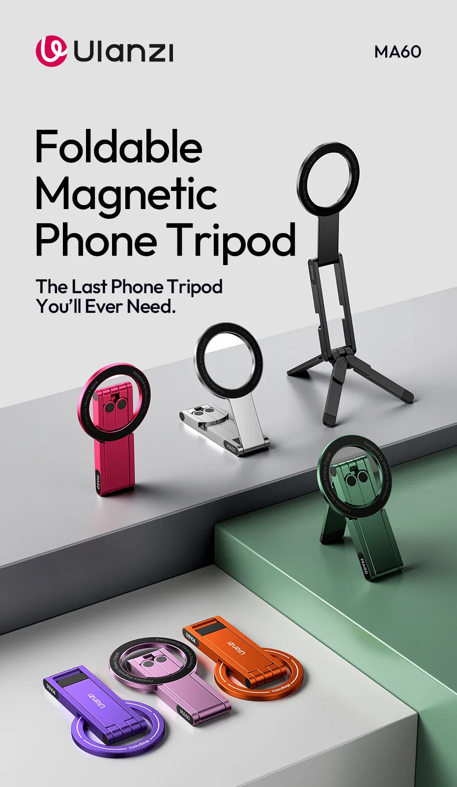 Foldable Magnetic Phone Tripod – Slim Stand for Vlogging & Livestream