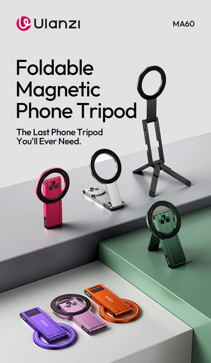 Foldable Magnetic Phone Tripod – Slim Stand for Vlogging & Livestream