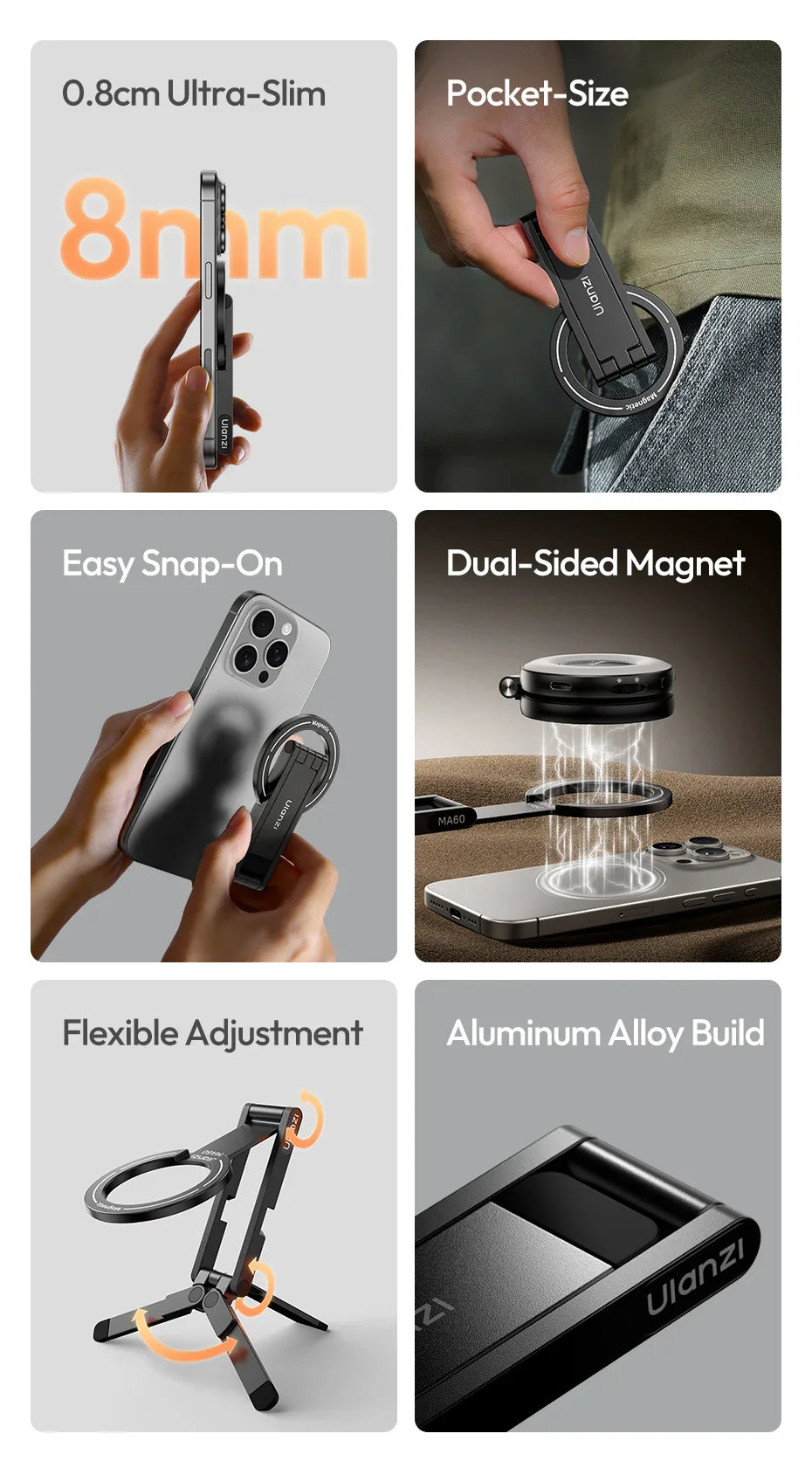 Foldable Magnetic Phone Tripod – Slim Stand for Vlogging & Livestream