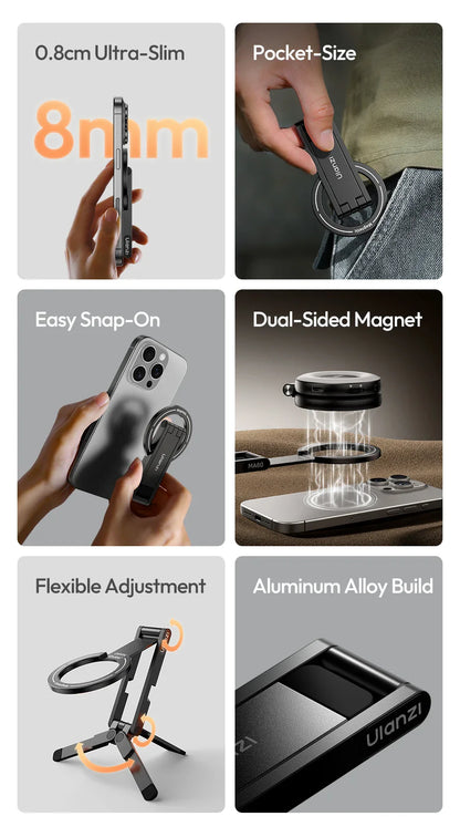 Foldable Magnetic Phone Tripod – Slim Stand for Vlogging & Livestream