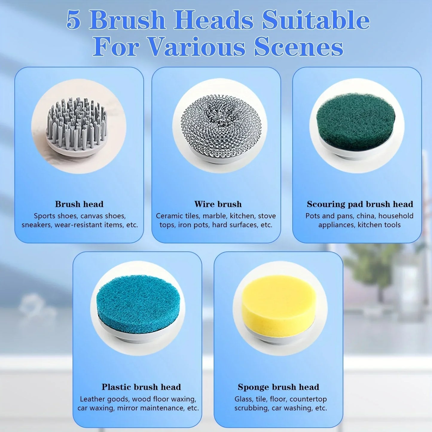 Electric Spin Scrubber – Cordless Kitchen & Bathroom Cleaning Brush with 5 Heads