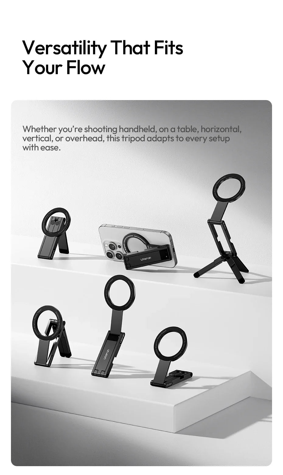 Foldable Magnetic Phone Tripod – Slim Stand for Vlogging & Livestream