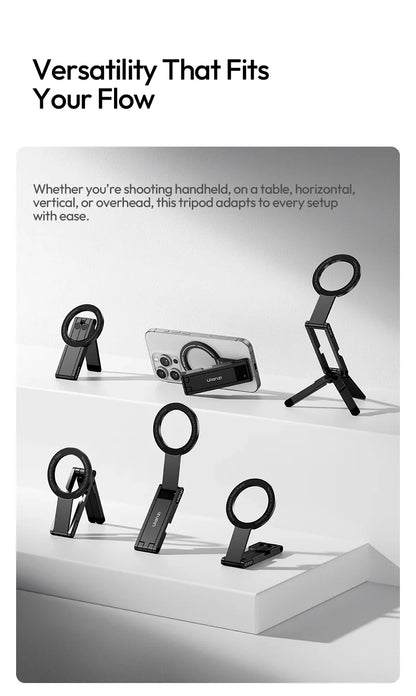 Foldable Magnetic Phone Tripod – Slim Stand for Vlogging & Livestream